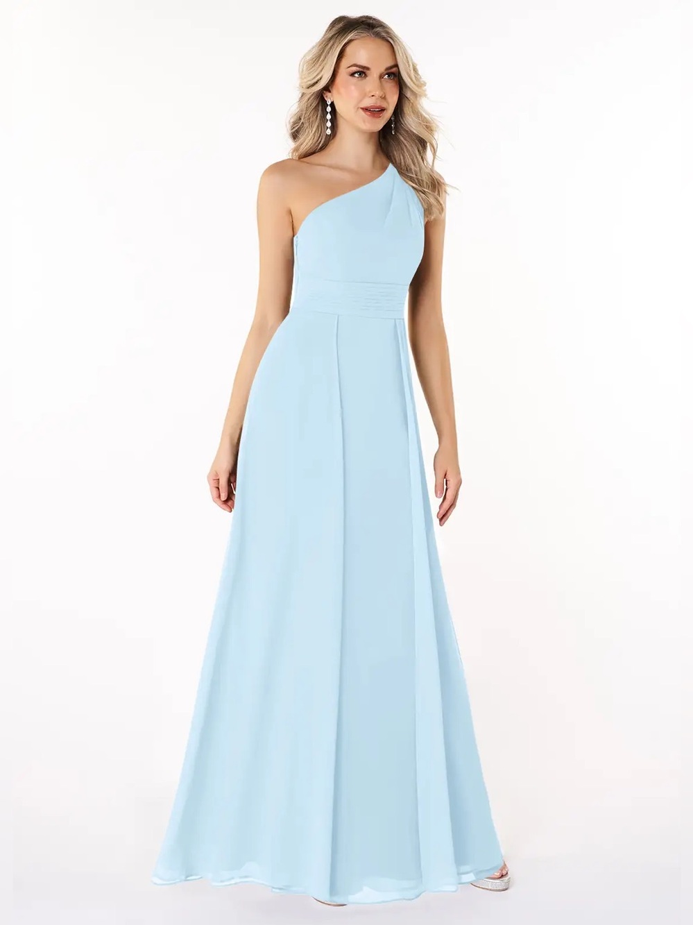 NEW Azazie Dallas Sky Blue One-Shoulder A-Line Chiffon Dress A14